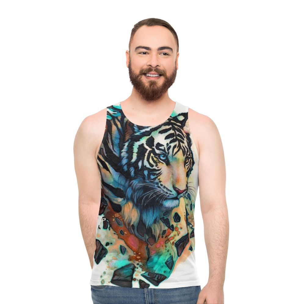 Unisex tank top with a majestic white tiger print