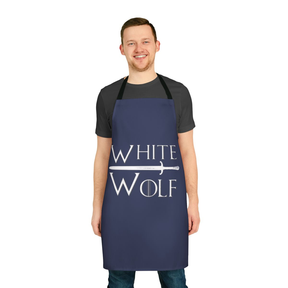 White wolf apron with direwolf design inspired by Game of Thrones