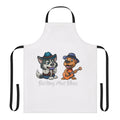 A colorful apron featuring a malamute dog playing the harmonica in a blues band style illustration.
