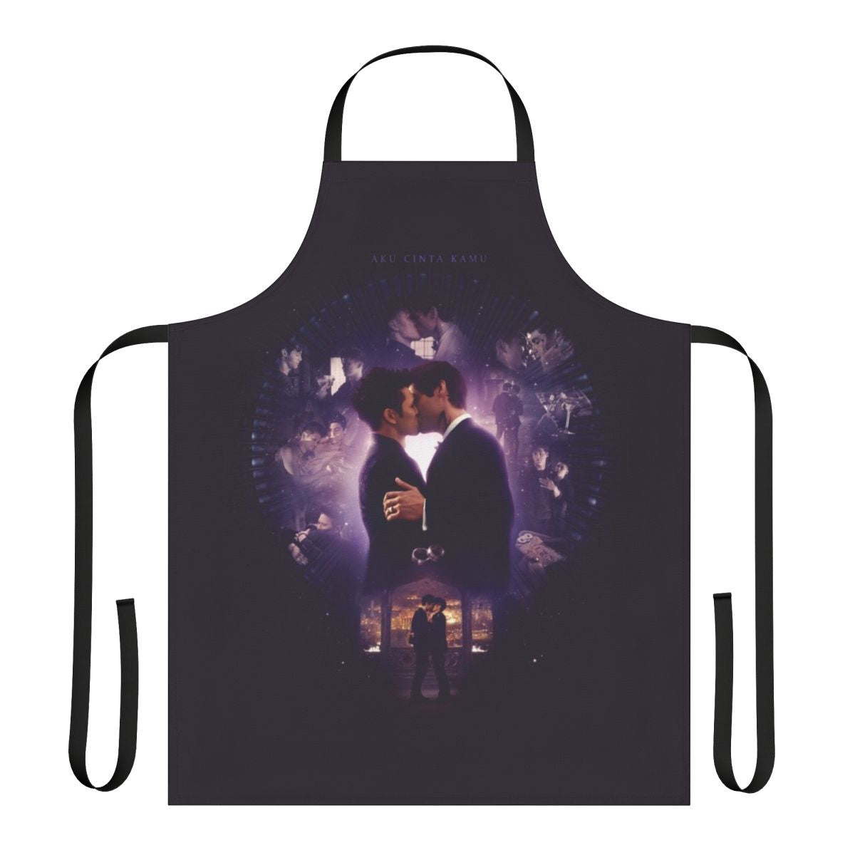 Malec-themed apron featuring angel wings and the message "I love you" in Indonesian