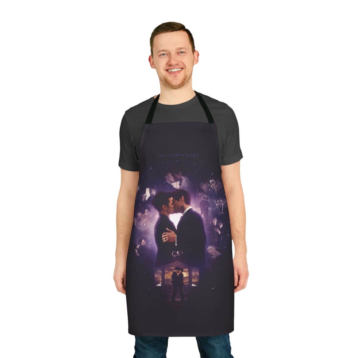 Malec-themed apron featuring angel wings and the message "I love you" in Indonesian