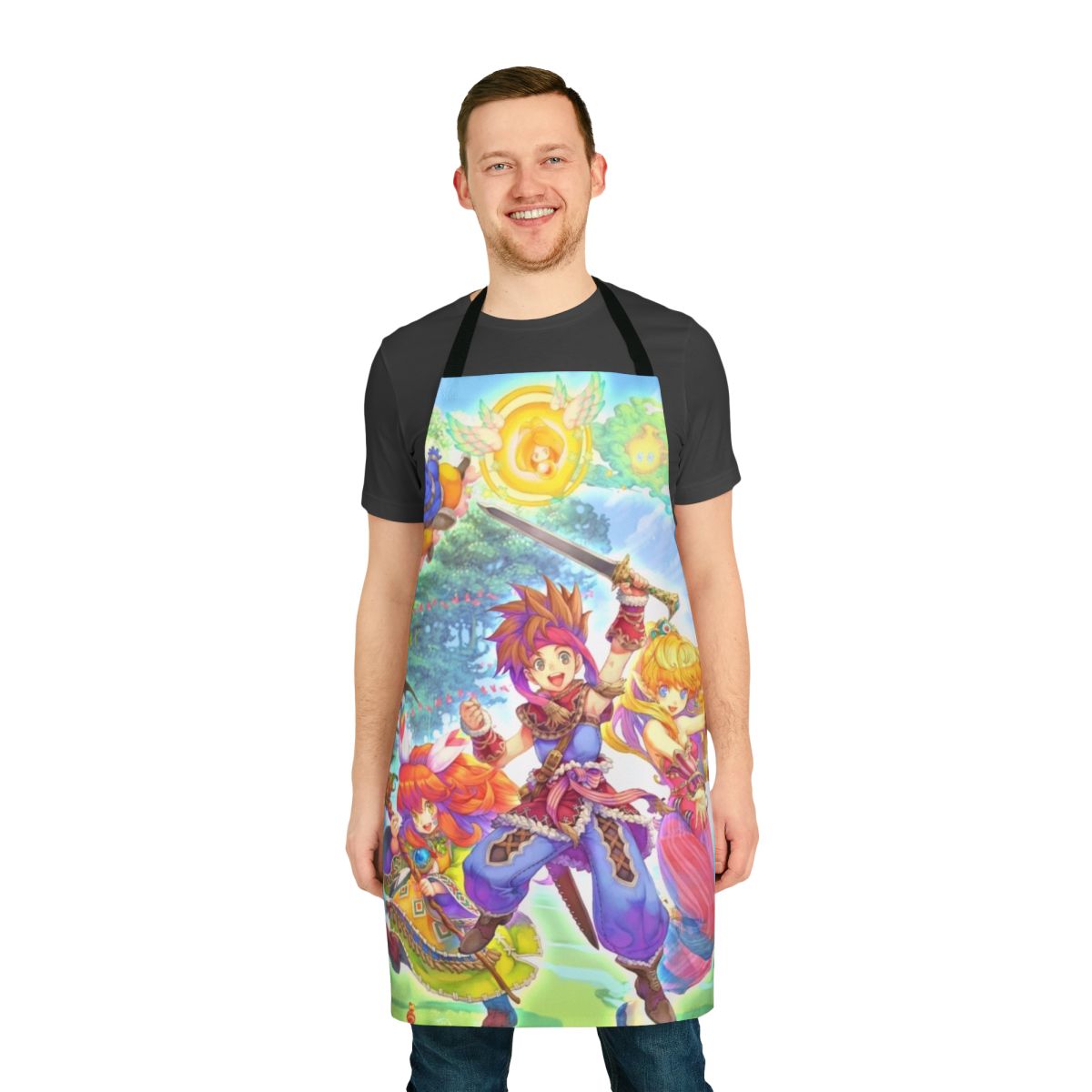 Mana RPG-inspired fantasy adventure apron with magic and retro game elements