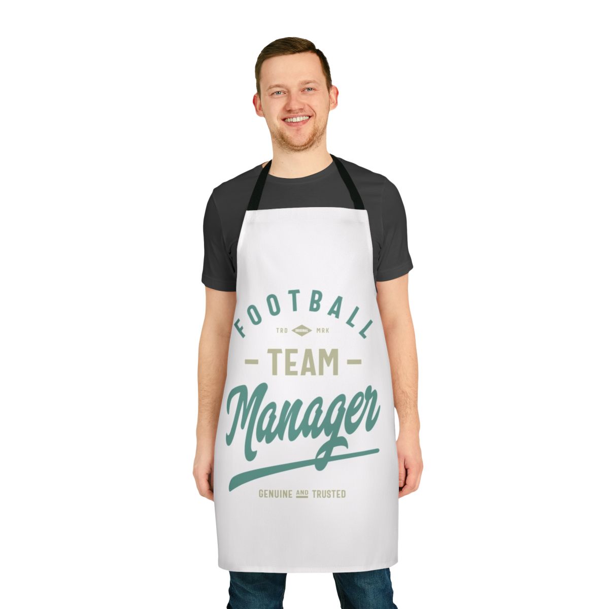 A black apron with the text "Football Team Manager" printed on it.