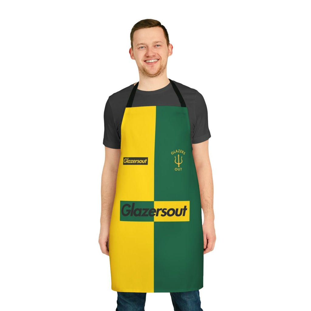 Manchester United themed protest apron with "Glazers Out" design