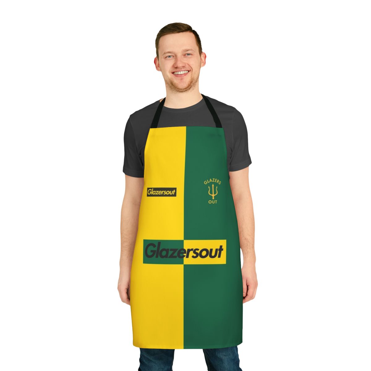 Manchester United themed protest apron with "Glazers Out" design