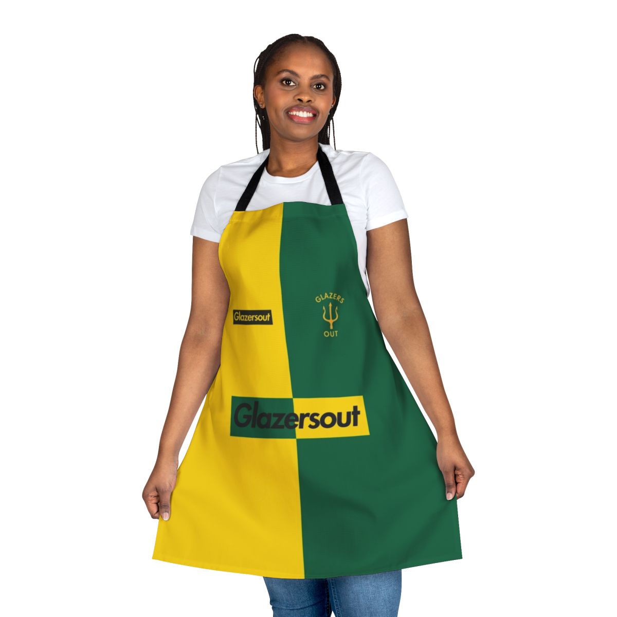 Manchester United themed protest apron with "Glazers Out" design