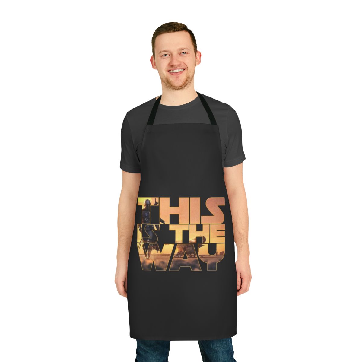 A stylish apron featuring a "This Is The Way" design, perfect for sci-fi fans in the kitchen.