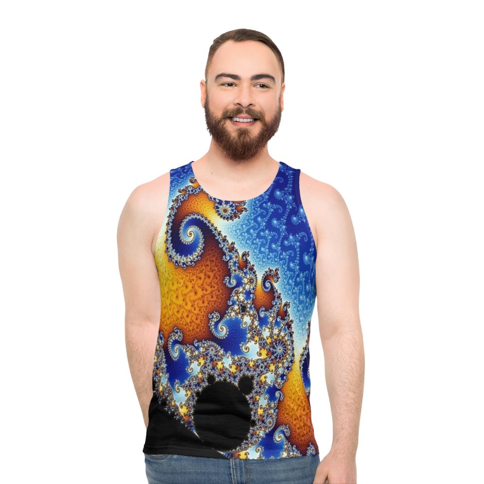 Mandelbrot fractal blue spiral unisex tank top
