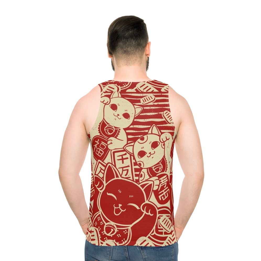Maneki Neko inspired unisex tank top with kawaii cat design