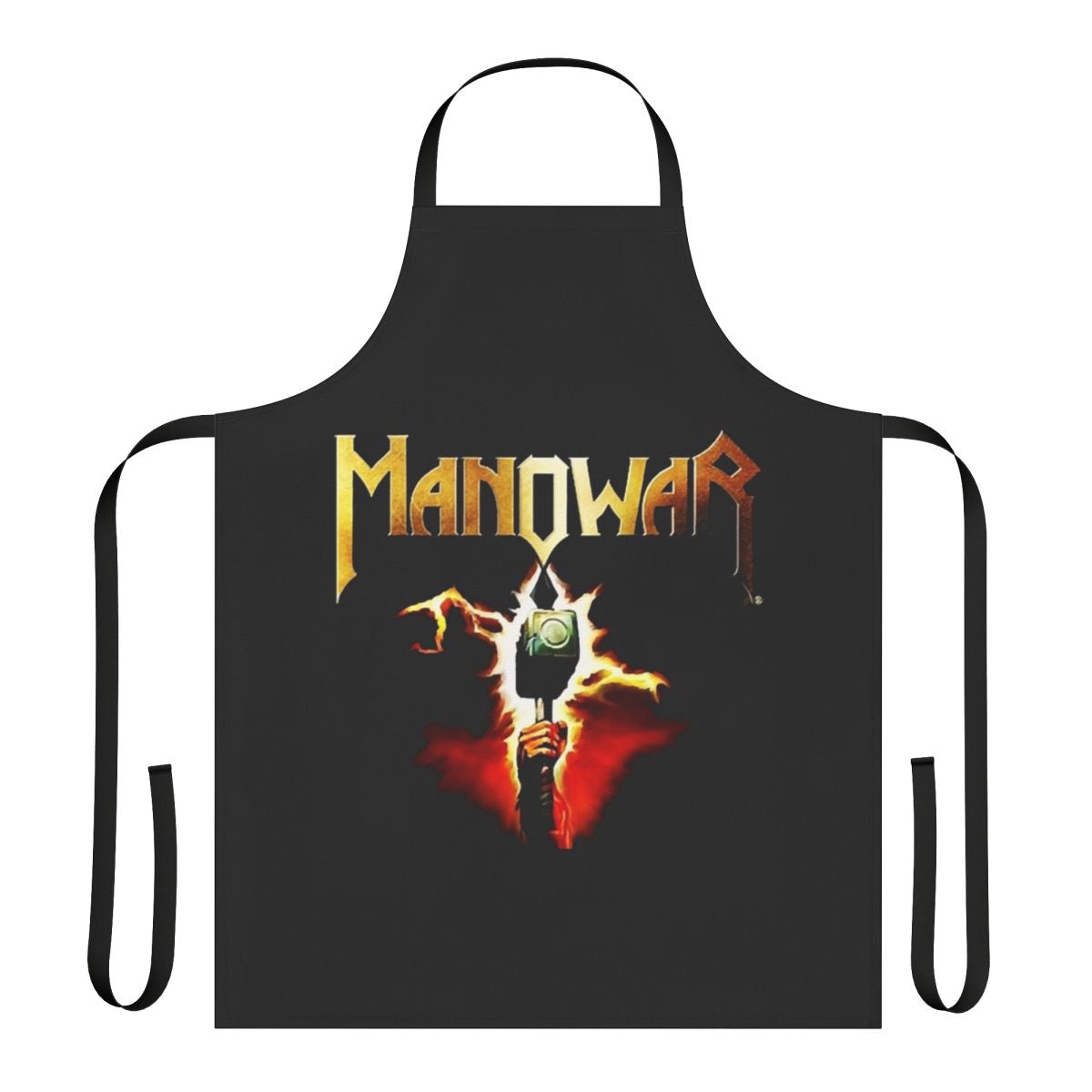 Manowar-inspired apron featuring the iconic Manowar logo and design