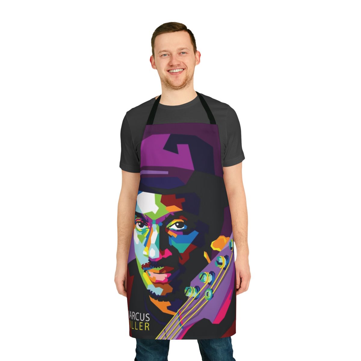 Marcus Miller pop art illustration design on an apron
