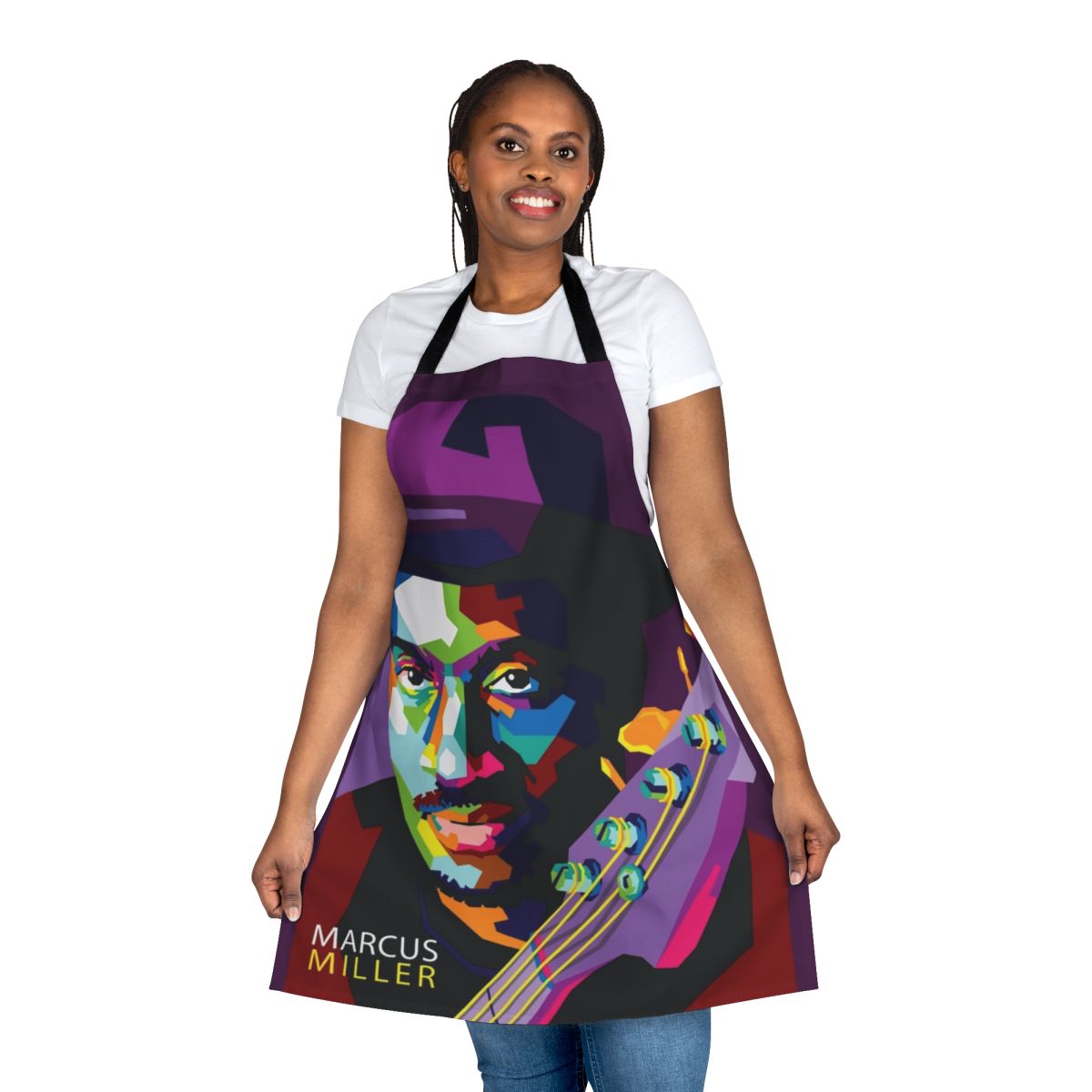 Marcus Miller pop art illustration design on an apron