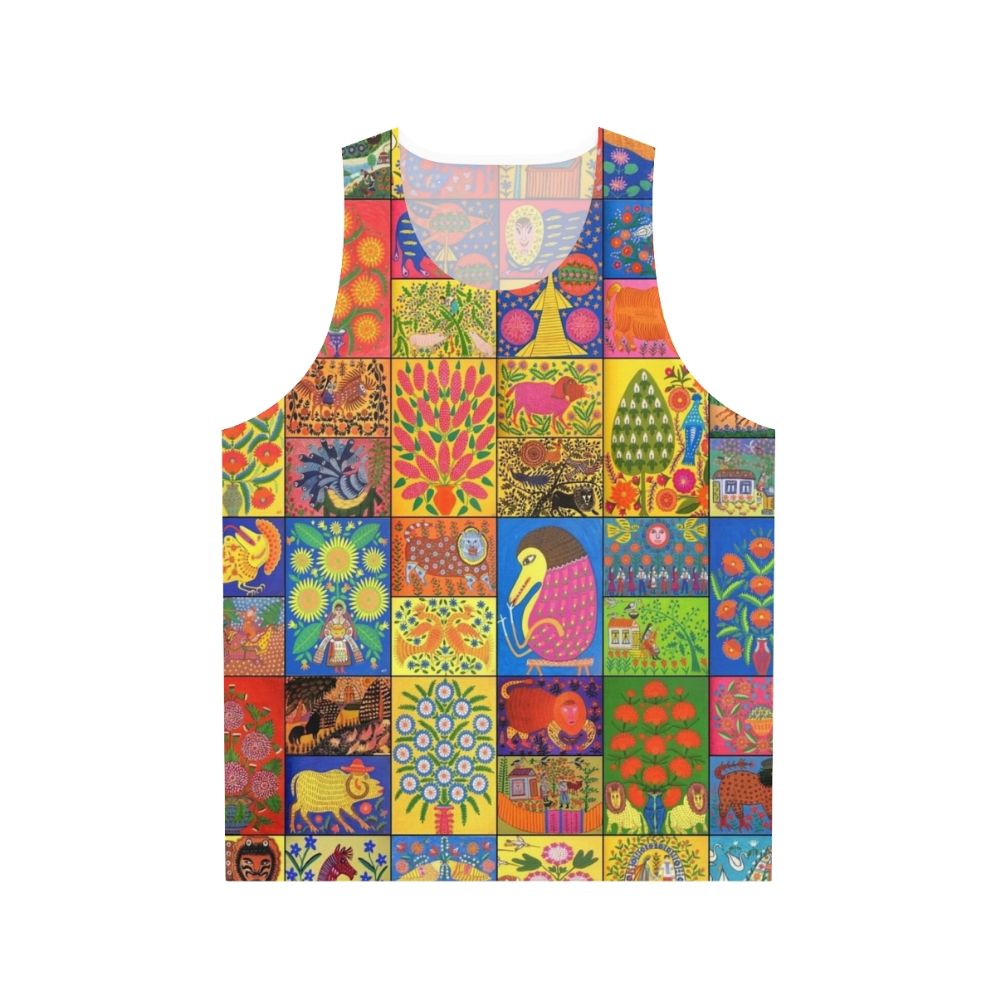 Maria Pryimachenko inspired unisex tank top featuring Ukrainian folk art