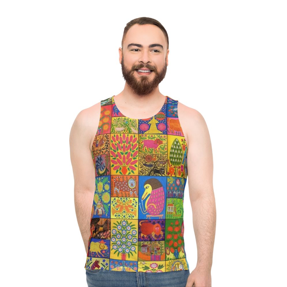 Maria Pryimachenko inspired unisex tank top featuring Ukrainian folk art