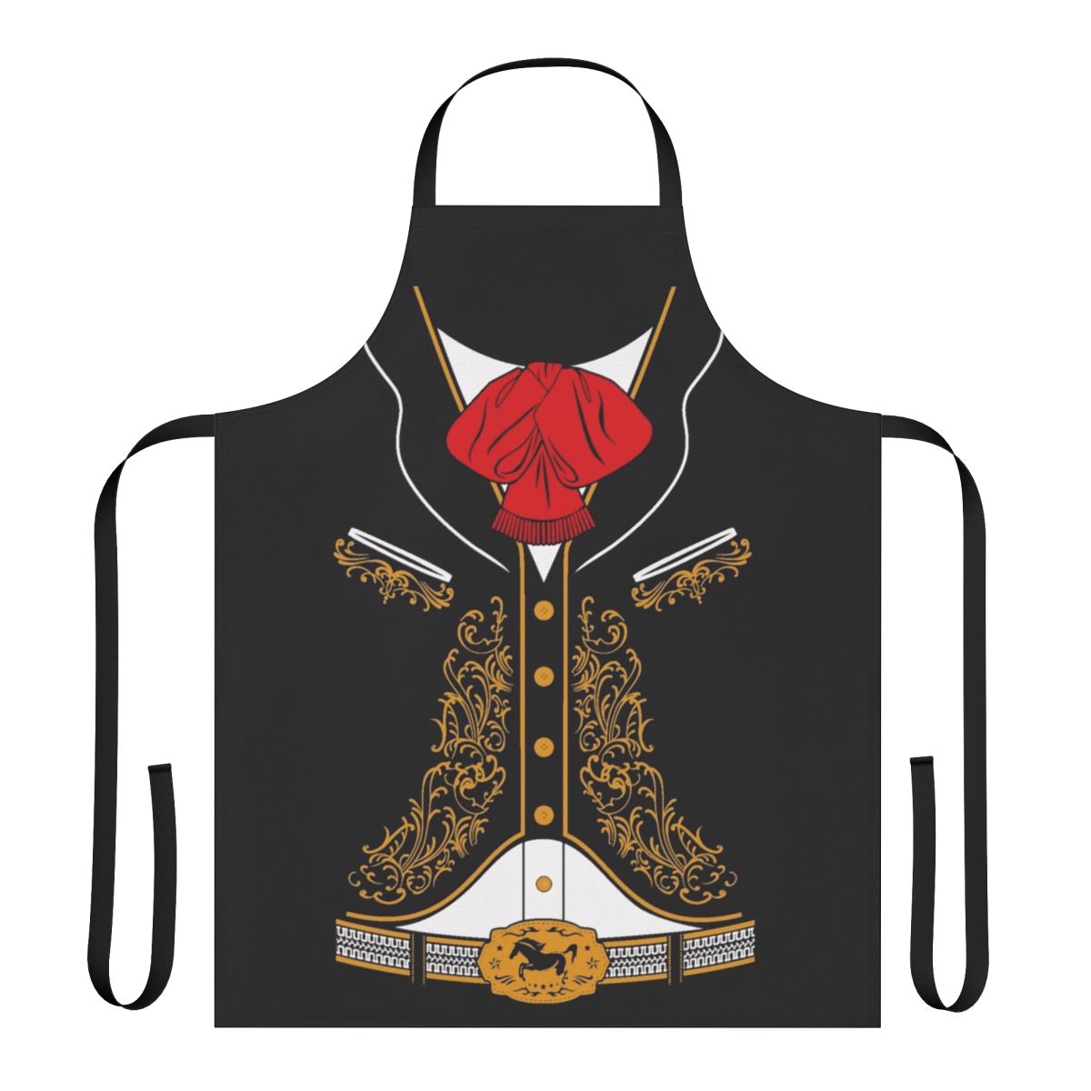 A stylish apron featuring a mariachi-inspired charro costume design.
