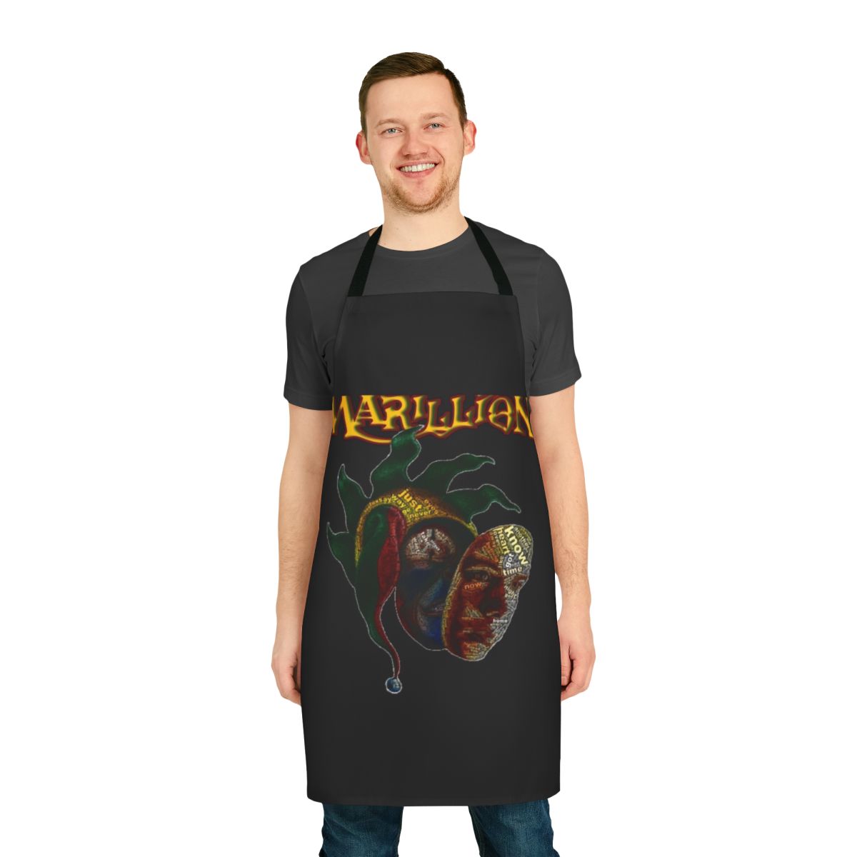 Marillion-inspired apron featuring the iconic Market Square Heroes album artwork