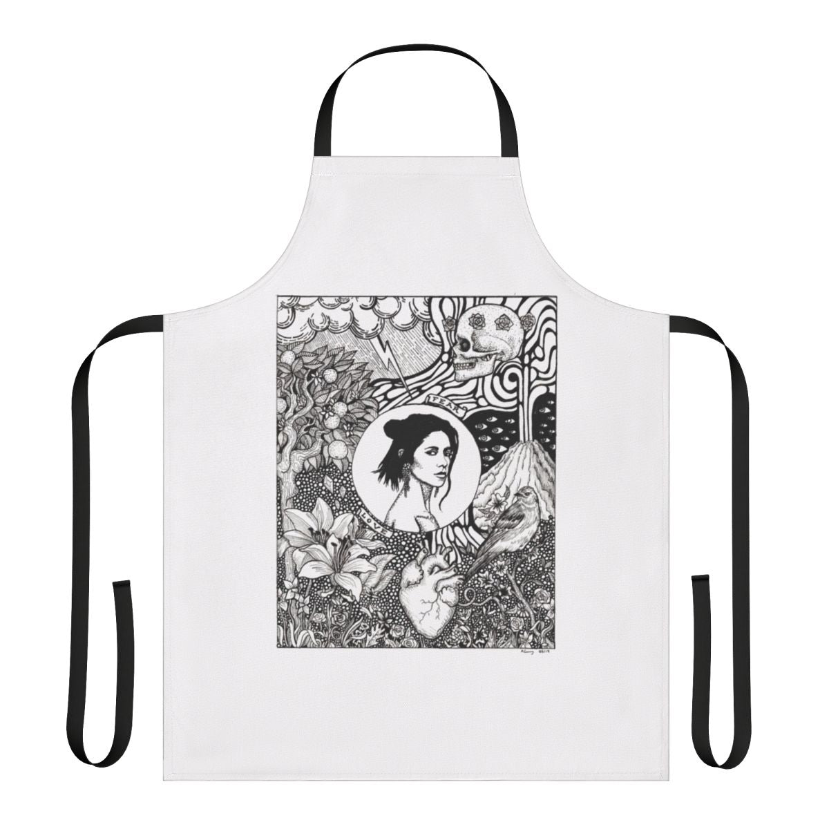 Marina-inspired apron featuring pop art design for music enthusiasts