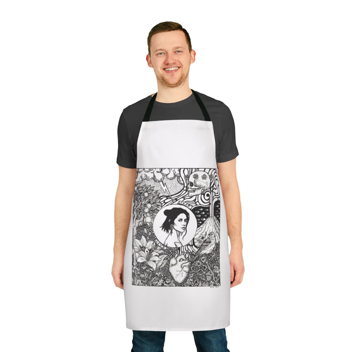 Marina-inspired apron featuring pop art design for music enthusiasts