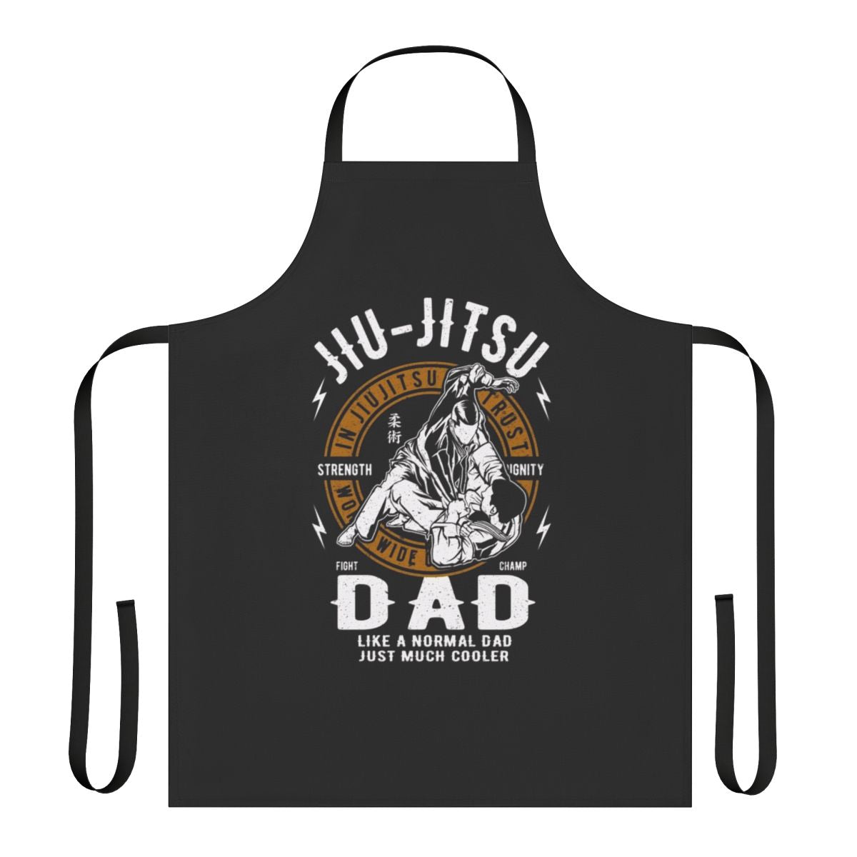 Martial arts dad wearing an apron with a jiu jitsu design