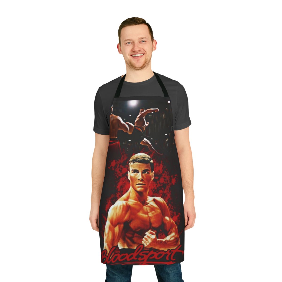 Martial arts inspired apron featuring bloodsport tournament theme