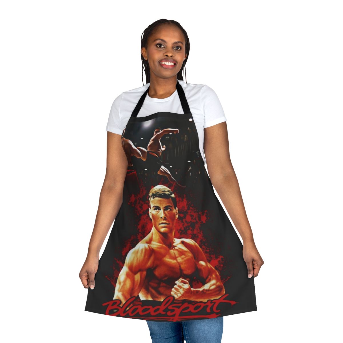 Martial arts inspired apron featuring bloodsport tournament theme
