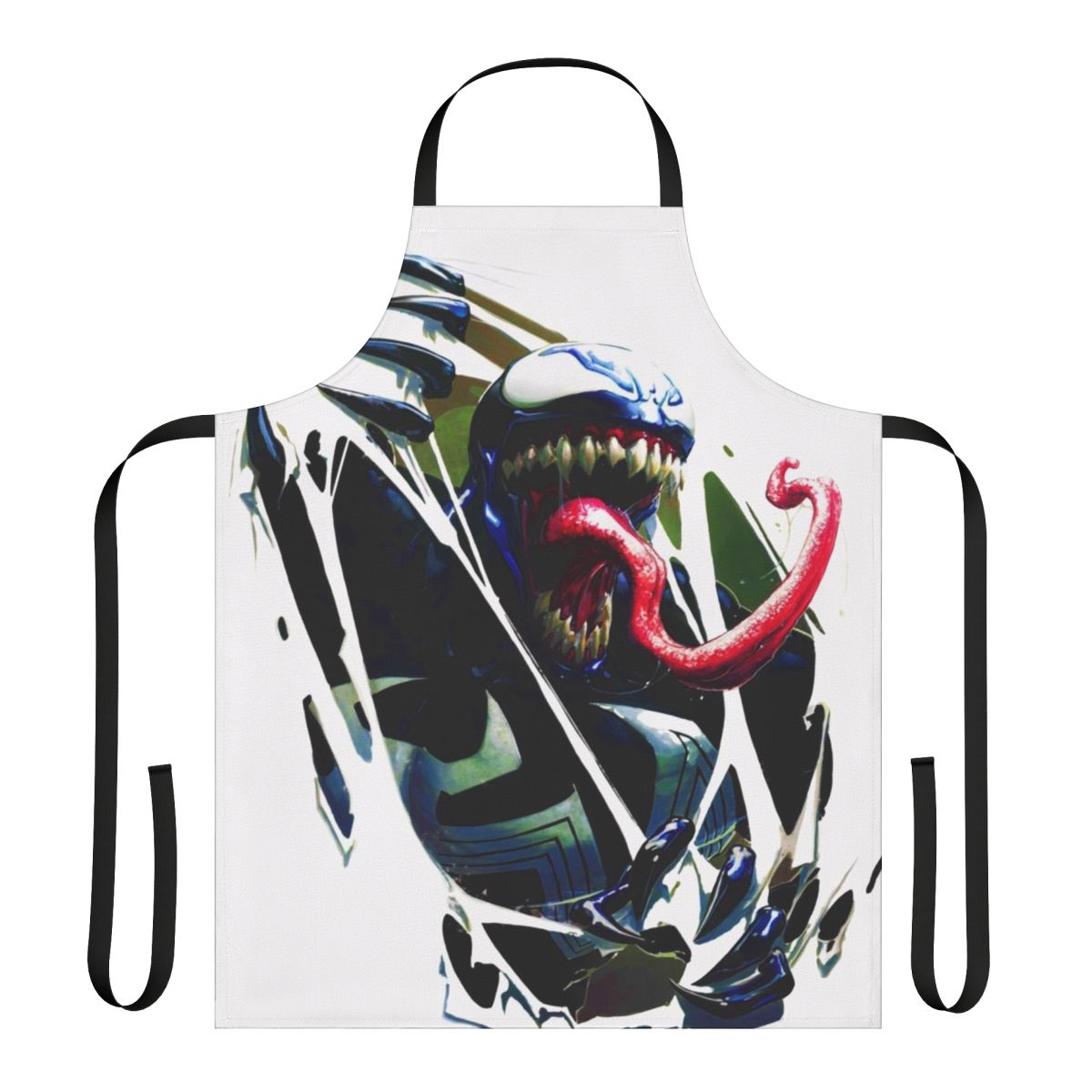 An apron with a stylized design featuring Venom and Carnage, two iconic Marvel Comics supervillains.