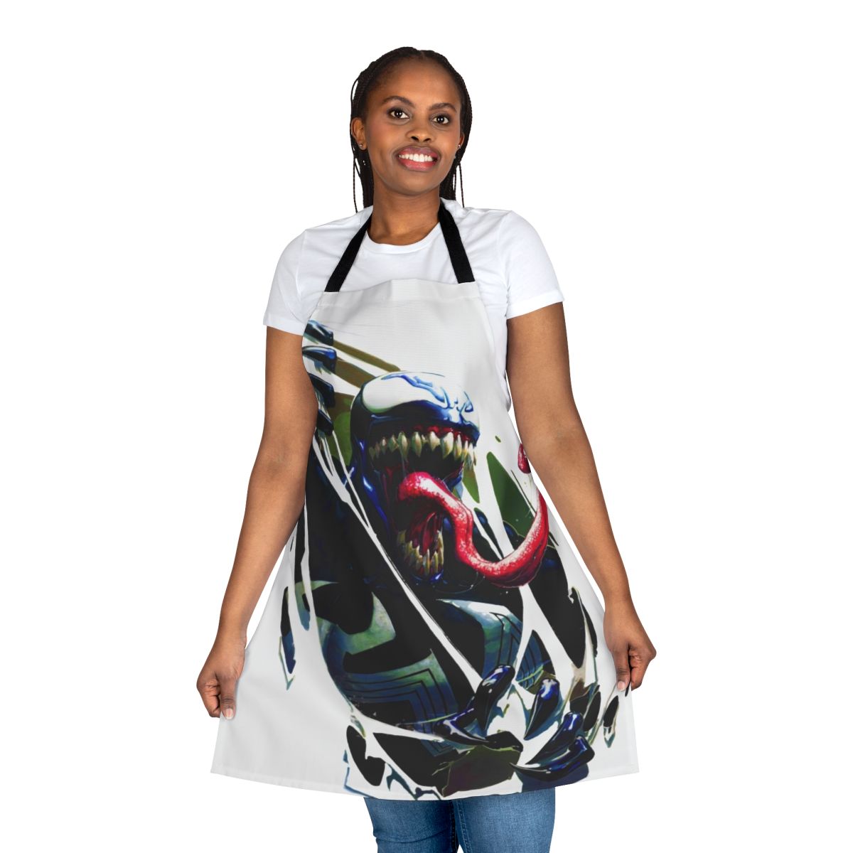 An apron with a stylized design featuring Venom and Carnage, two iconic Marvel Comics supervillains.