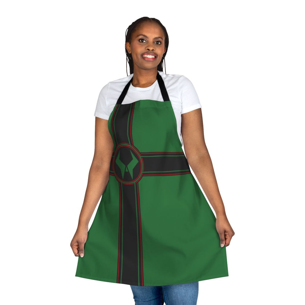 Latveria flag-themed kitchen apron with Marvel comic book character designs