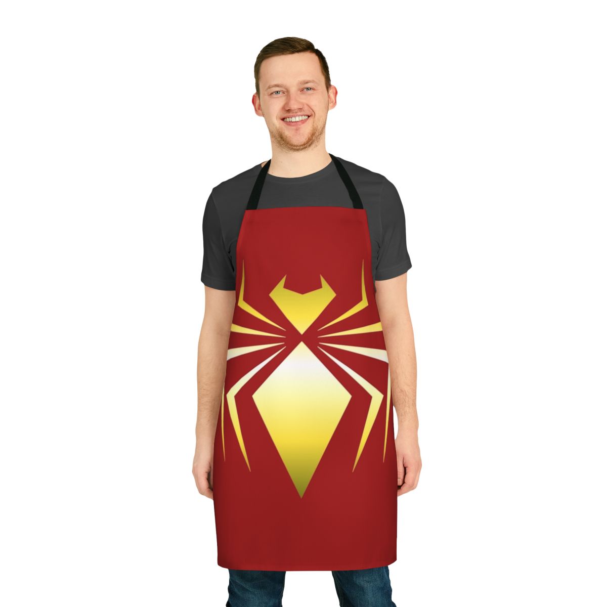 A stylish and durable apron featuring the iconic spider design, perfect for fans of Marvel's Spider-Man.