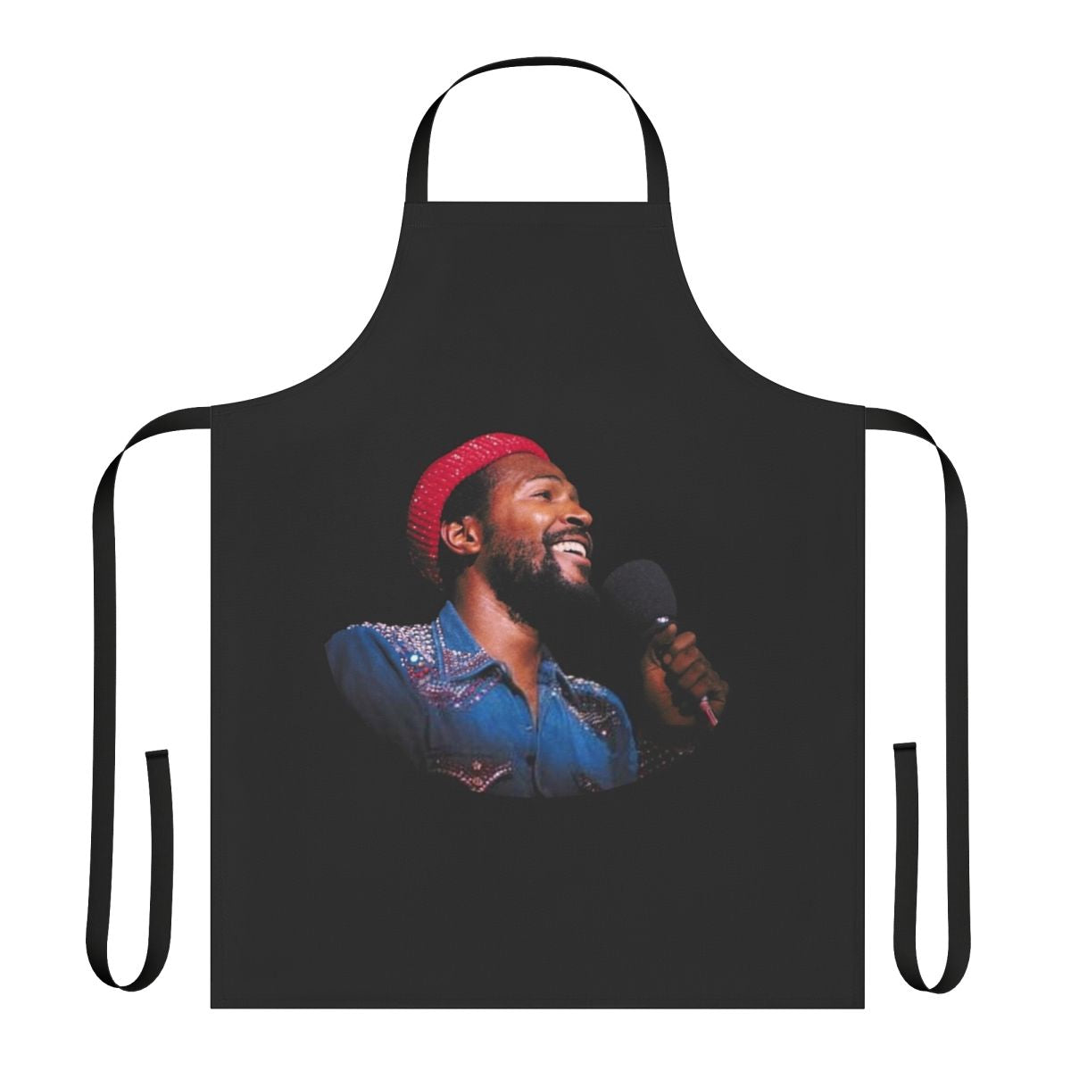 Marvin Gaye inspired soul music cooking apron with retro Motown-style design