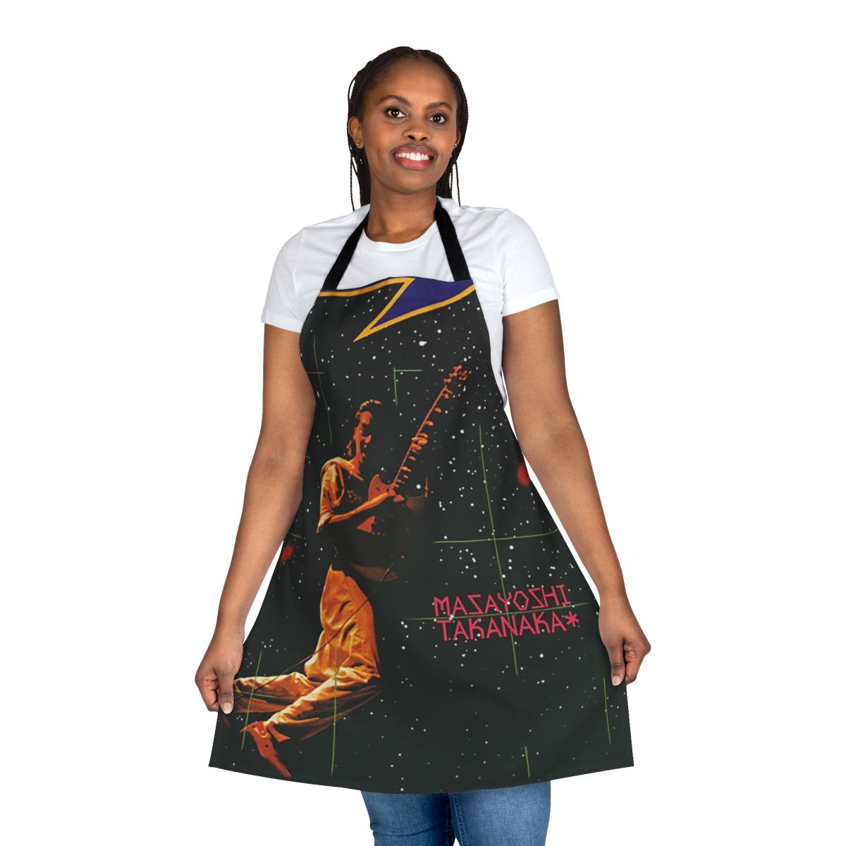 Masayoshi Takanaka's 1980 "Finger Dancin" fusion jazz funk vinyl record album cover design printed on a high-quality apron.