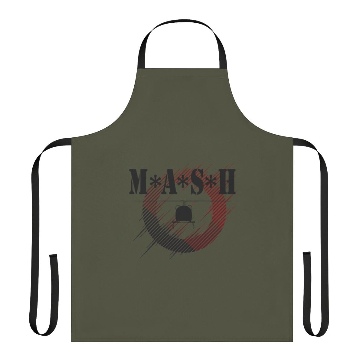 MASH-inspired apron with military and medical themed graphics