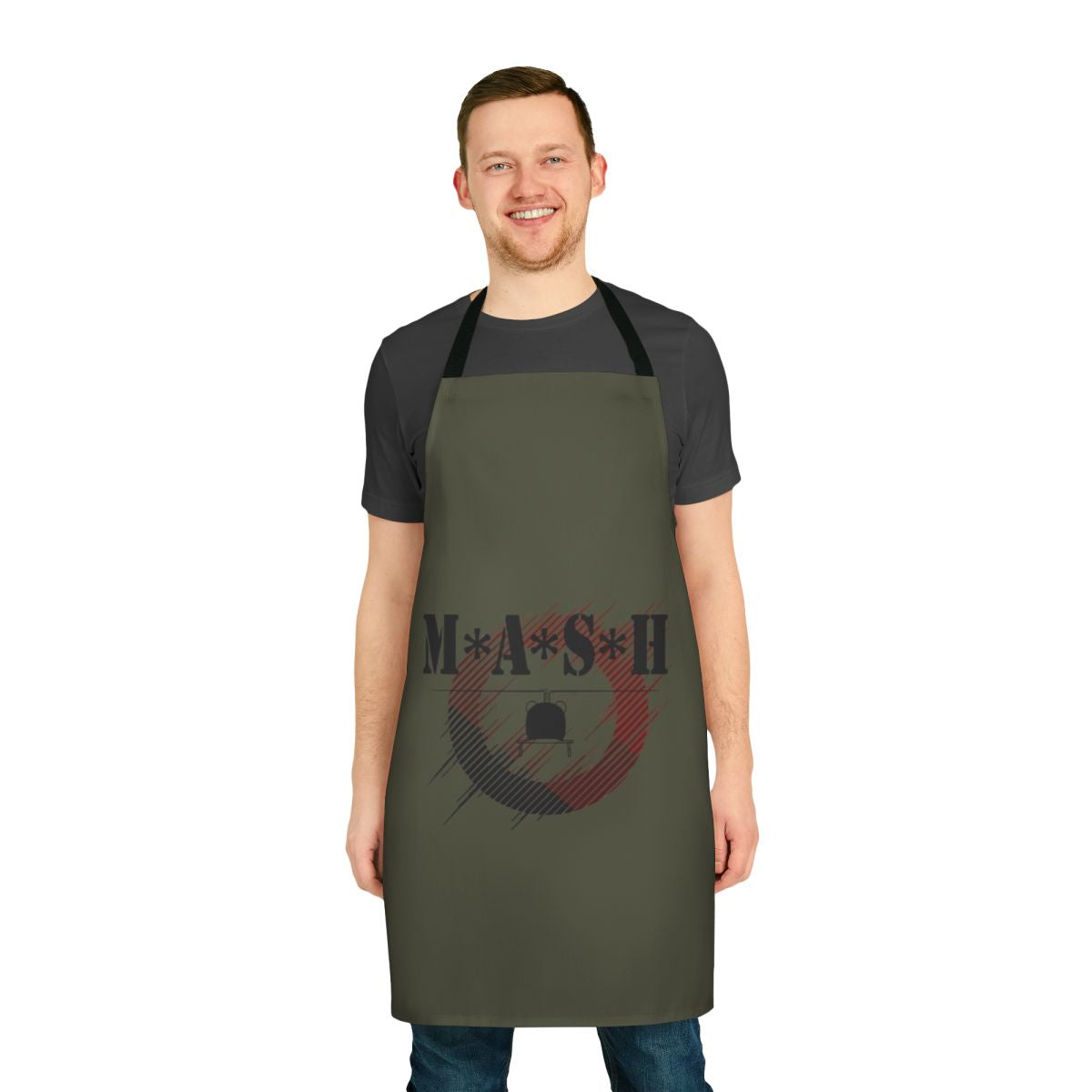 MASH-inspired apron with military and medical themed graphics