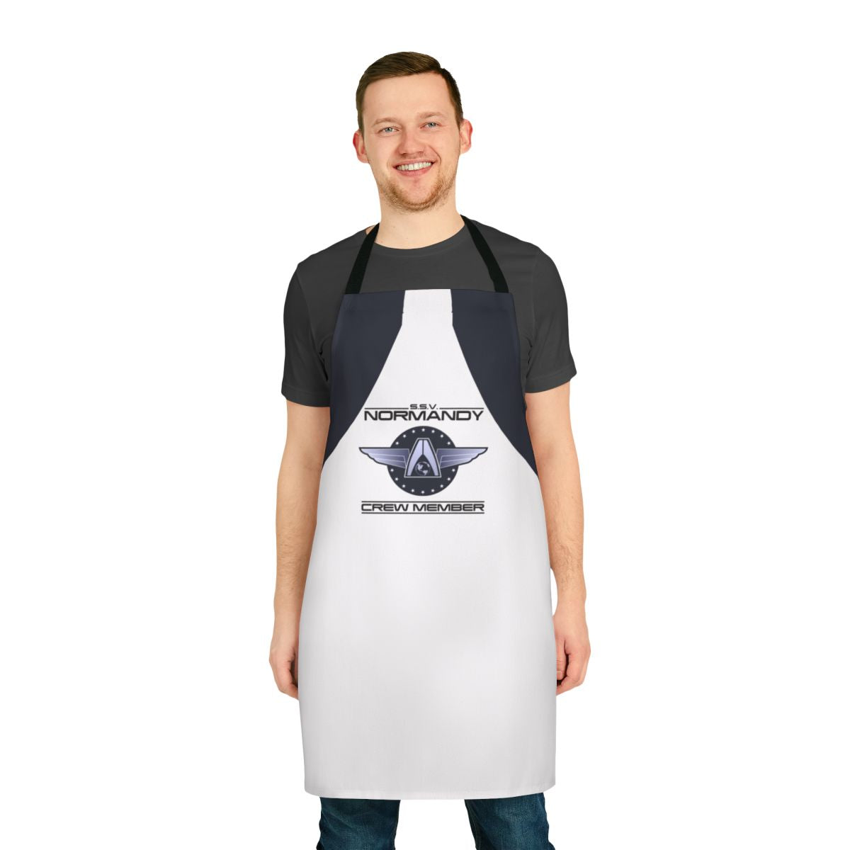 Mass Effect inspired Normandy crew member apron with spaceship design