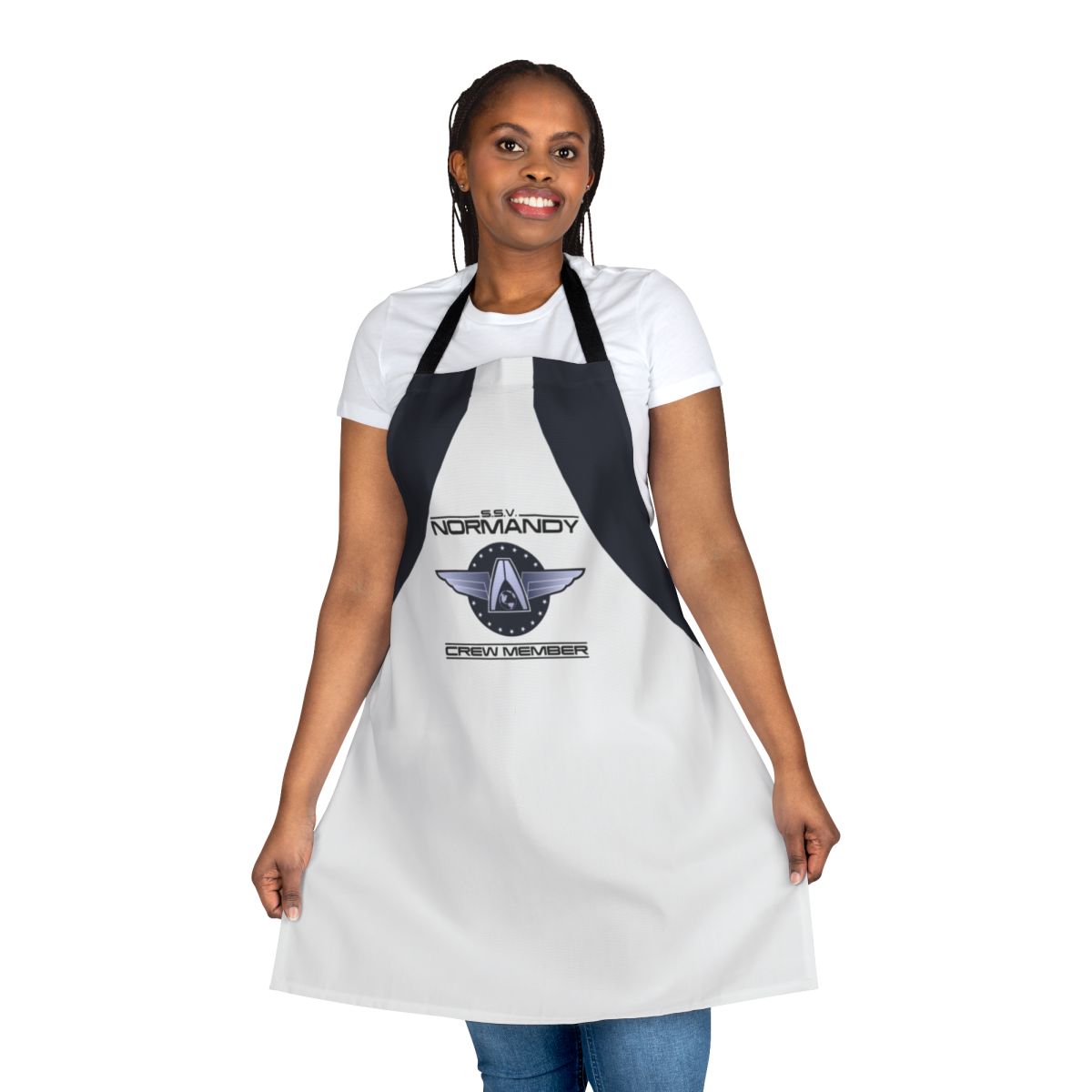 Mass Effect inspired Normandy crew member apron with spaceship design