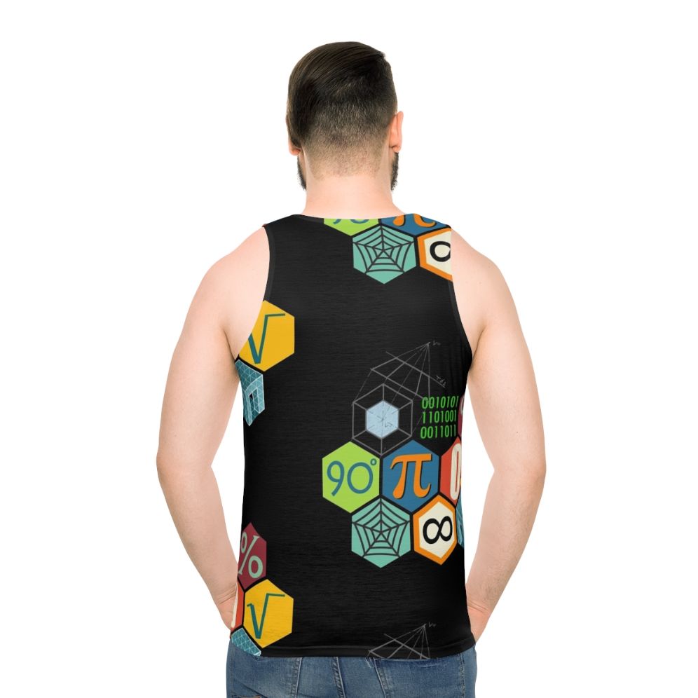Unisex math-themed tank top with geometric designs