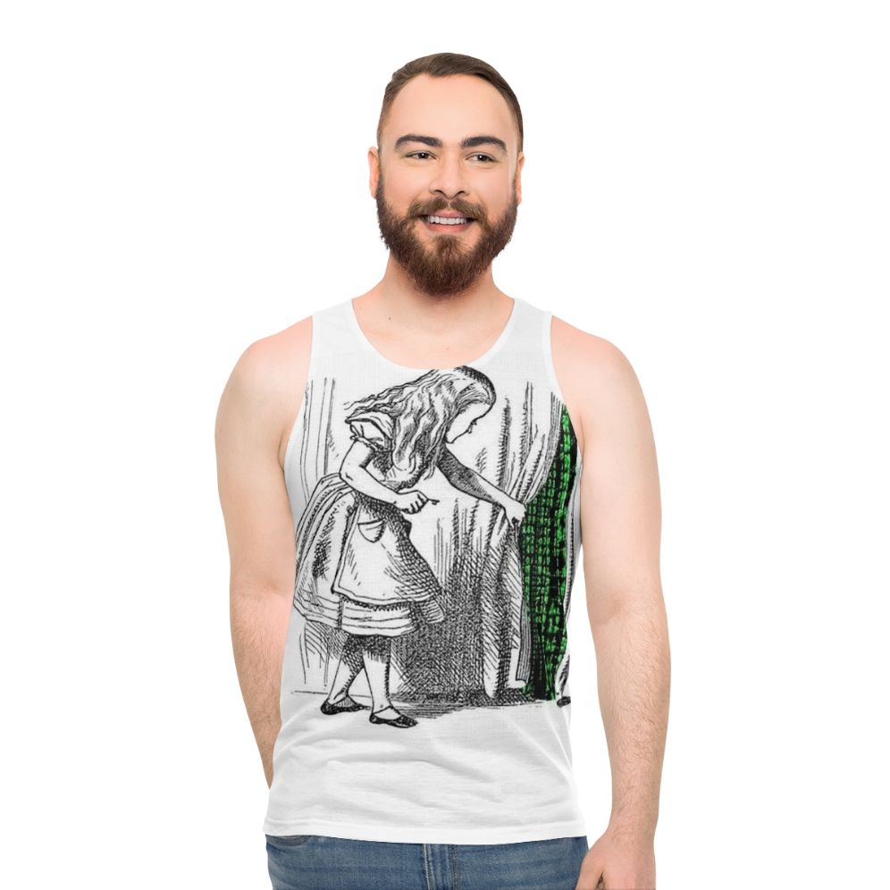 Matrix inspired unisex tank top with Alice in Matrix design