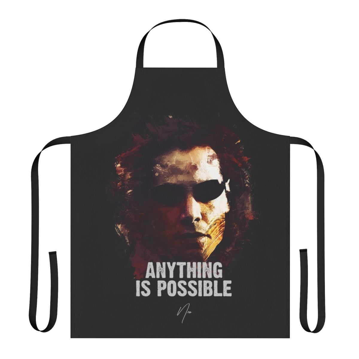 Apron featuring a graphic of Neo from the movie The Matrix, starring Keanu Reeves