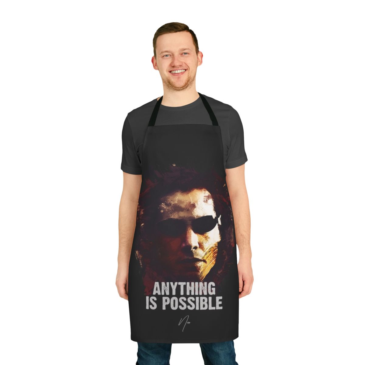 Apron featuring a graphic of Neo from the movie The Matrix, starring Keanu Reeves