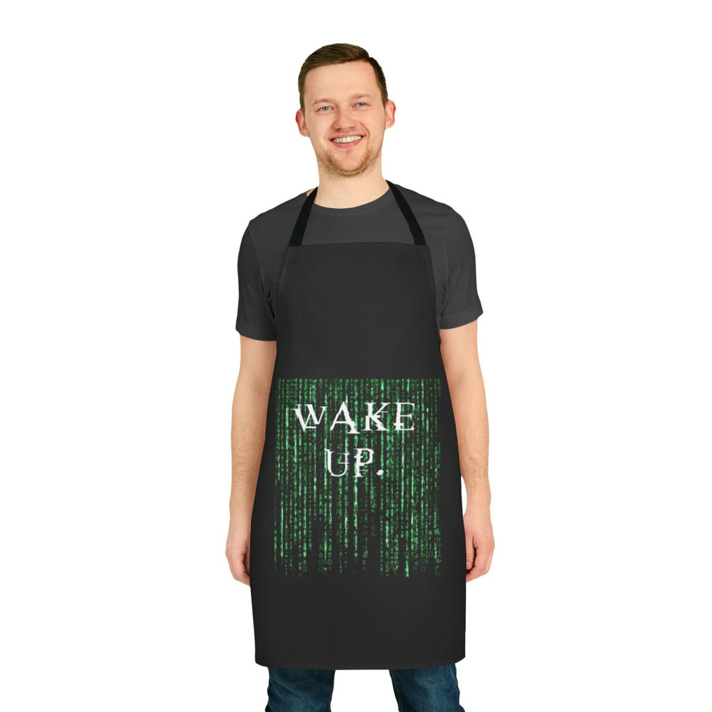 Matrix-inspired "Wake Up Neo" apron with quotes and sci-fi design