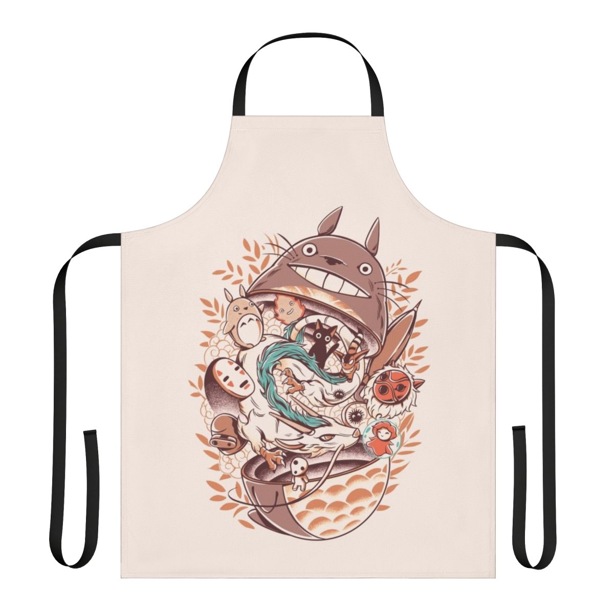 Matryoshka-inspired apron featuring colorful, whimsical anime-style artwork