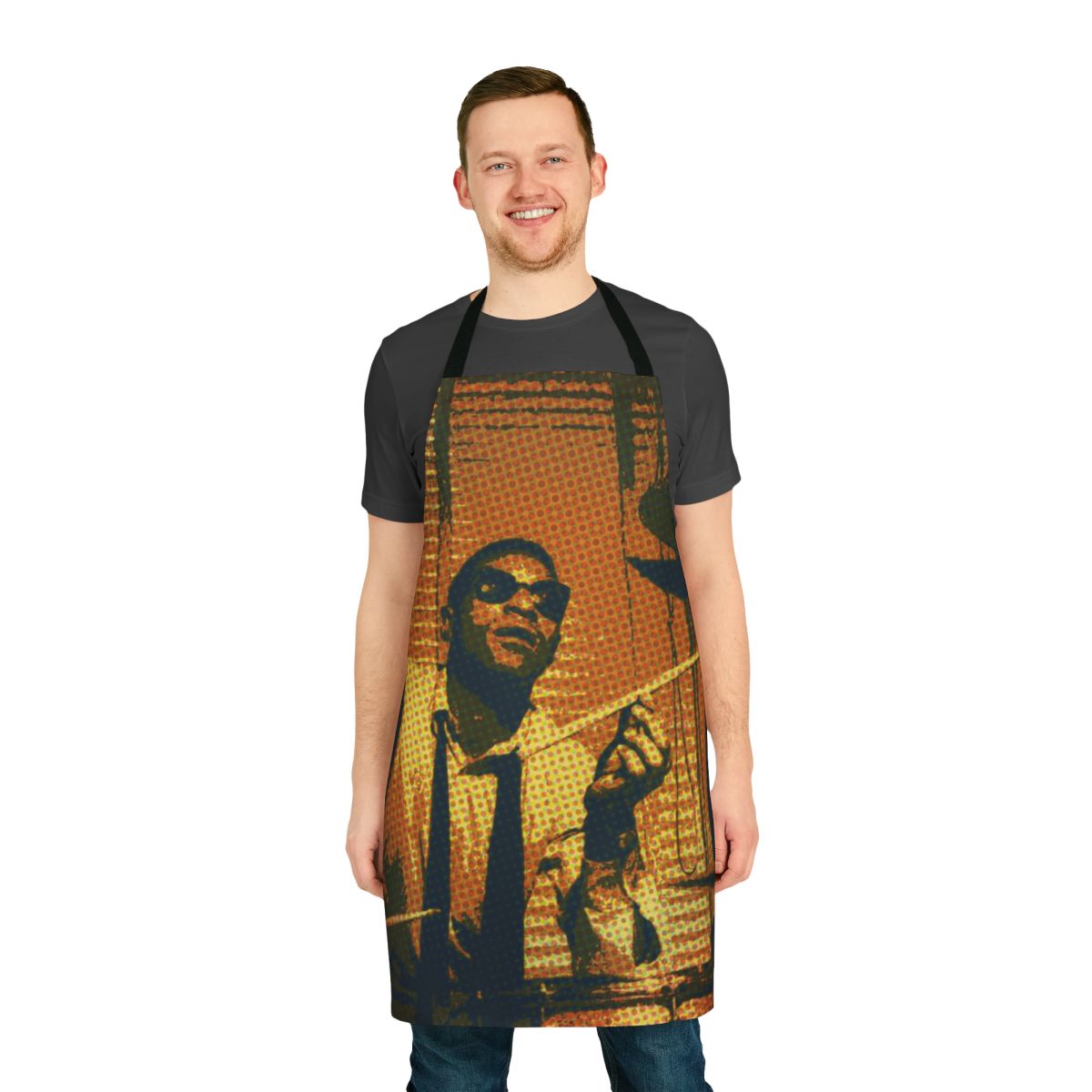 High-quality apron featuring a portrait of renowned jazz drummer Max Roach
