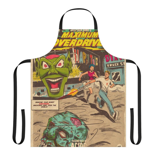 "Maximum Overdrive horror movie fan art apron featuring the iconic movie logo"