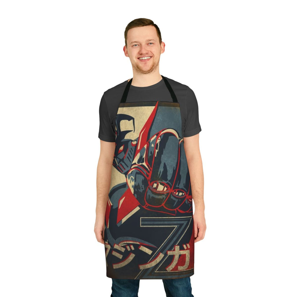Mazinger Z-inspired apron featuring the iconic robot and characters from the classic manga and anime