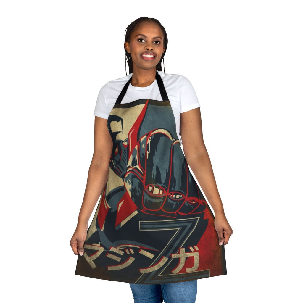 Mazinger Z-inspired apron featuring the iconic robot and characters from the classic manga and anime