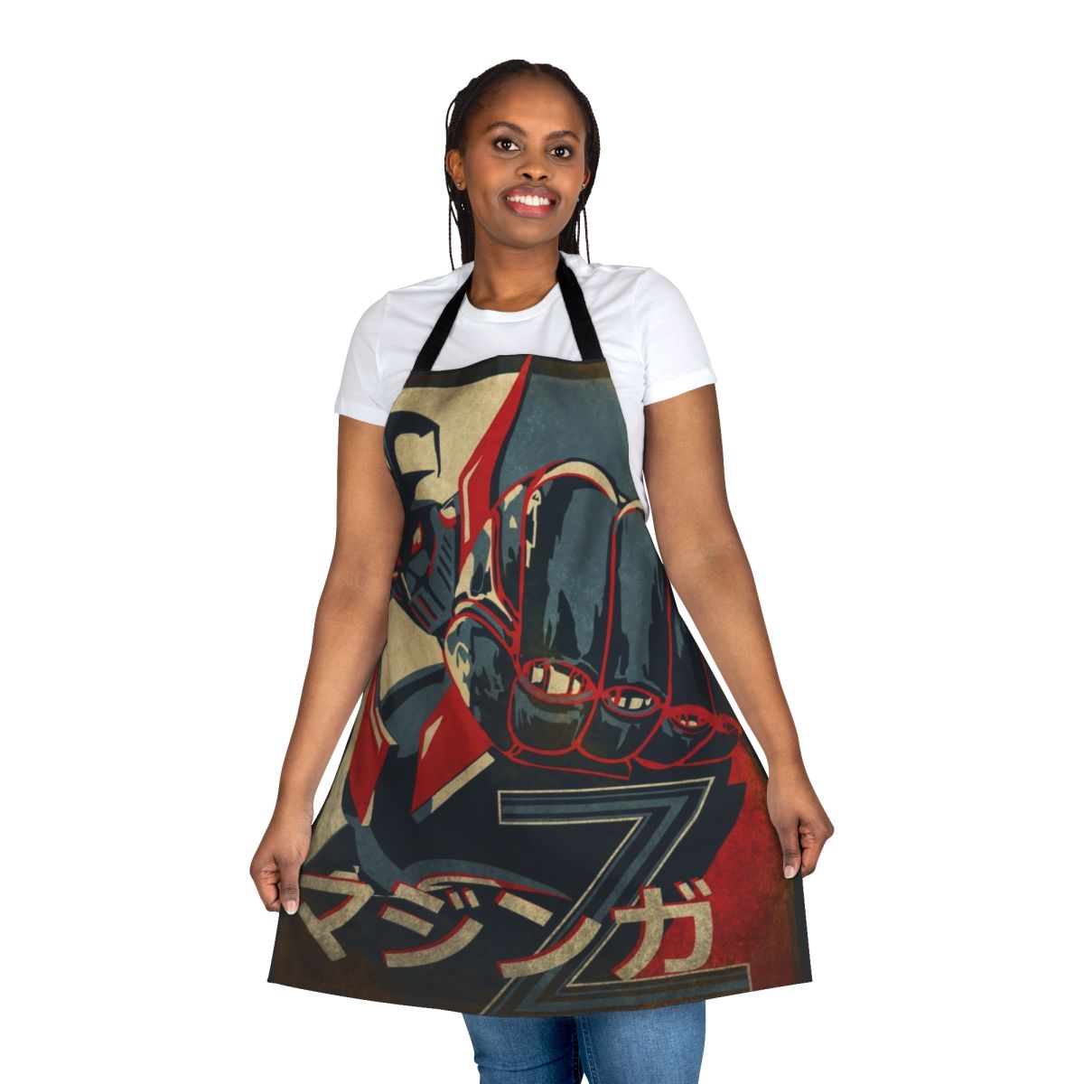 Mazinger Z-inspired apron featuring the iconic robot and characters from the classic manga and anime