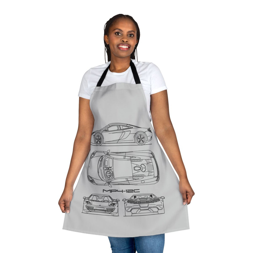 Mclaren MP4 12C blueprint design printed on a high-quality apron for automotive enthusiasts