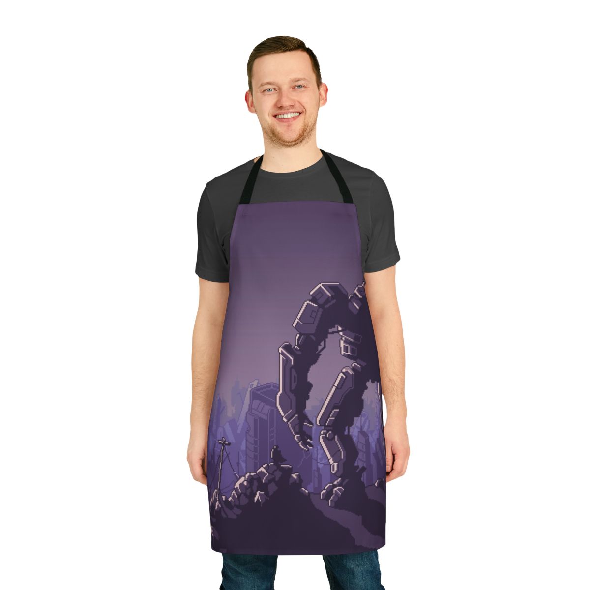 Mech-themed cooking apron for video game enthusiasts