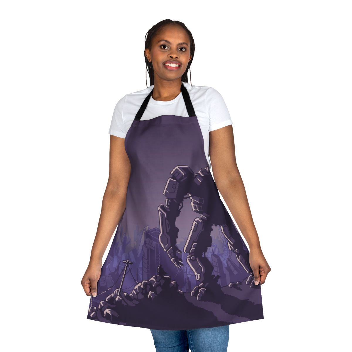 Mech-themed cooking apron for video game enthusiasts