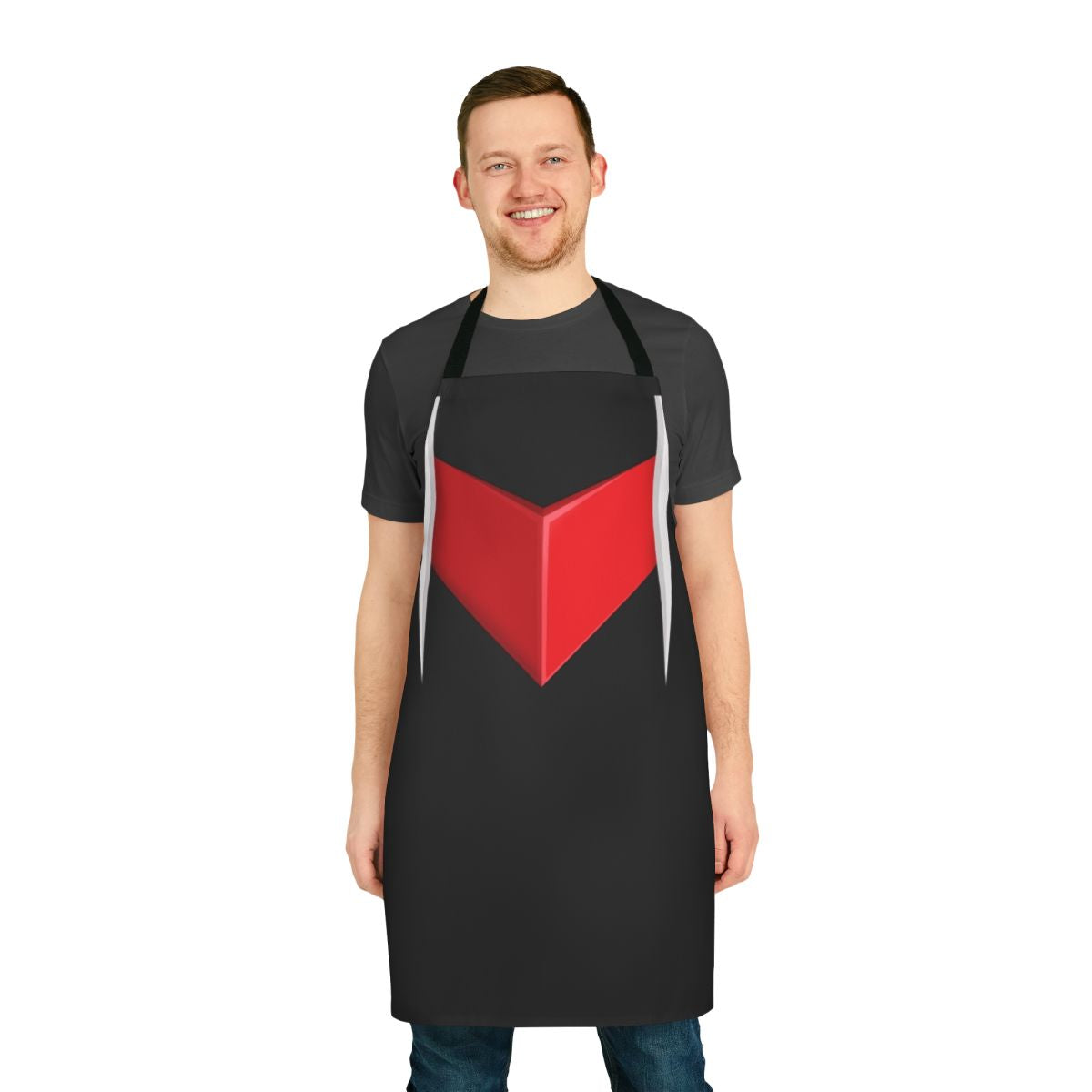 Mecha anime-style apron with robot and anti-gravity storm graphics
